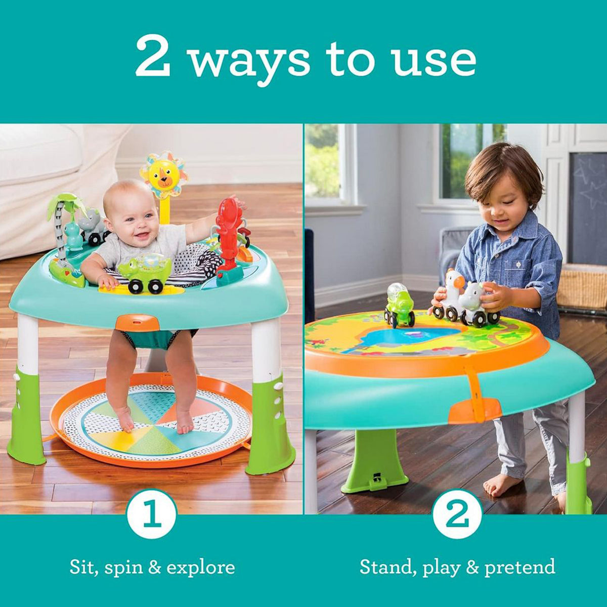 Infantino 2-in-1 Sit Spin and Stand Entertainer and Activity Table - Multicolor - 4 months to 5 Years