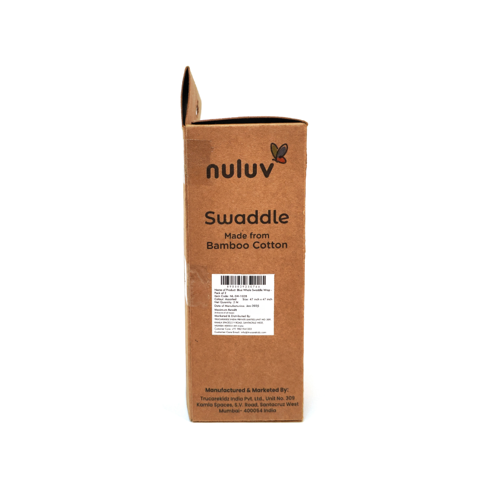 Nuluv Blue Whale Design Swaddle Wrap (0 to 6 Months) White