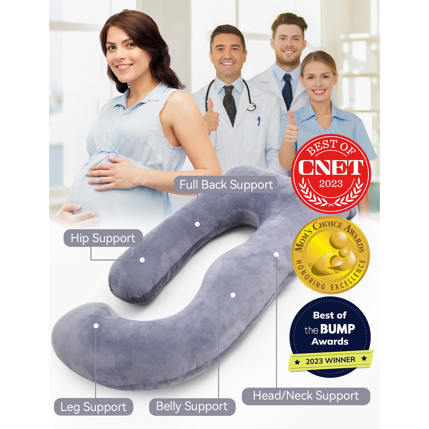 Momcozy Maternity Accessory G Shaped Pregnancy Pillow Grey