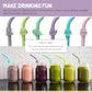 Melii Silicone Animal Straws - Set of 6 with Cleaning Brush  Multicolored - 12 to 48 Months