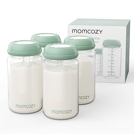 Momcozy Breastfeeding Access Natural Baby Bottle, 11oz Wide-Neck Breast Milk Container*4 Green