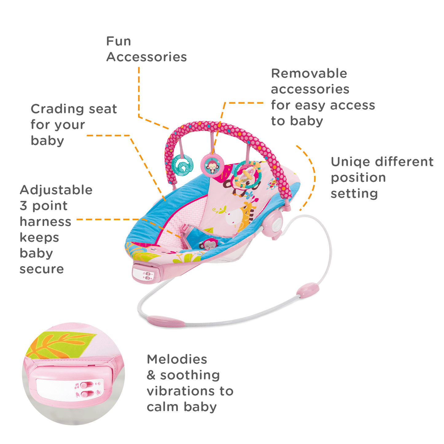Mastela Music Vibrations Bouncer - Birth to 6M Open Box