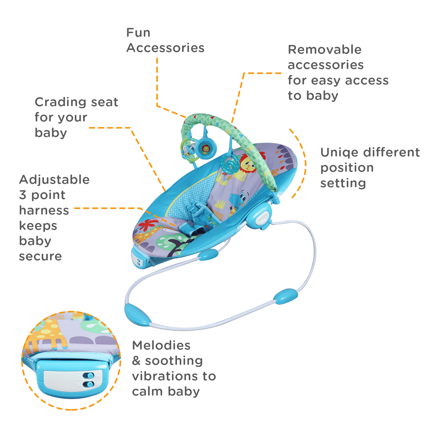 Mastela Music Vibrations Bouncer - Birth to 6M Open Box