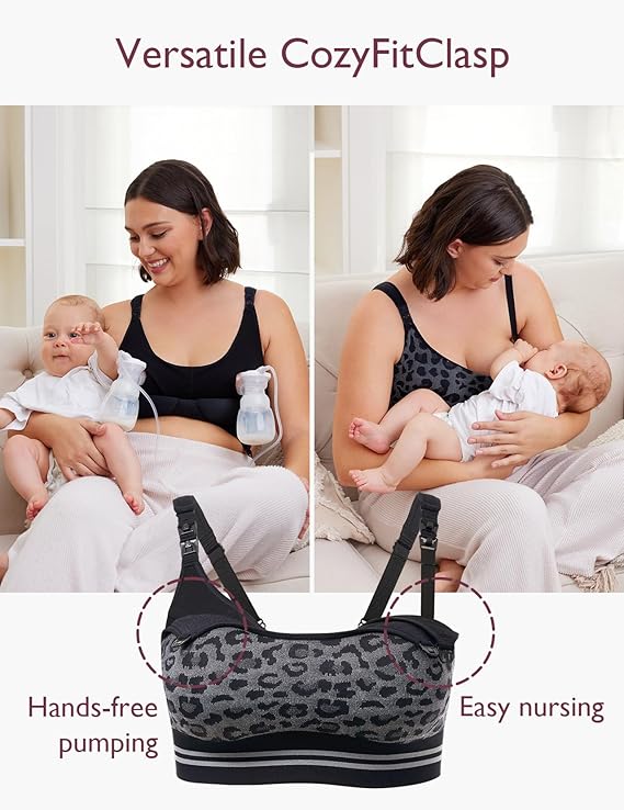 Momcozy Maternity Accessory 4-in-1 Hands-Free Pumping Bra - Leopard Black
