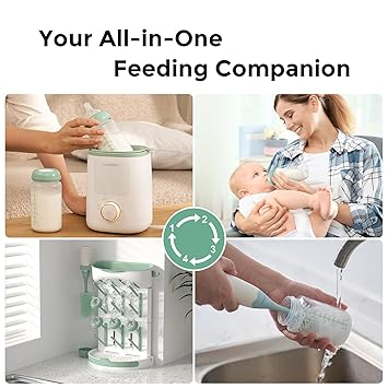 Momcozy Breastfeeding Access Natural Baby Bottle, 11oz Wide-Neck Breast Milk Container*4 Green