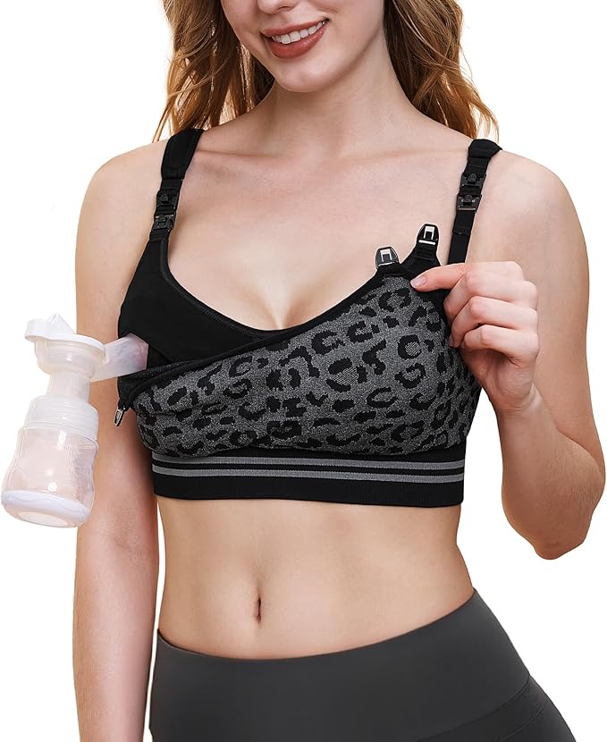 Momcozy Maternity Accessory 4-in-1 Hands-Free Pumping Bra - Leopard Black