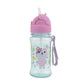 Skip Hop cat kids water bottle with the flip straw popped up ready for sipping, showing the 355 ml bottle and lilac strap
