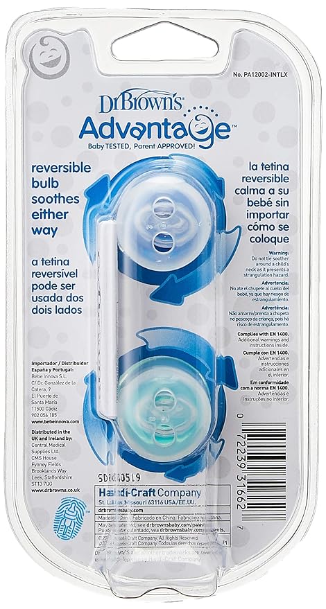 Dr. Brown's Advantage Pacifiers Stage 2 Pack of 2 (6 to 12 Months) - Open Box