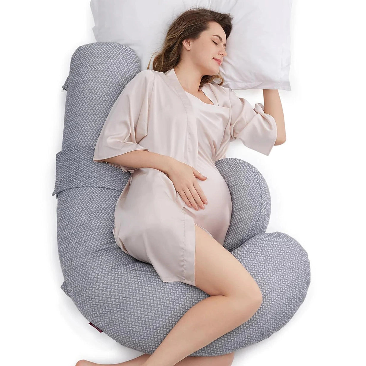 Momcozy Maternity Accessory F shape Maternity pillow with Air Layer Cover Grey