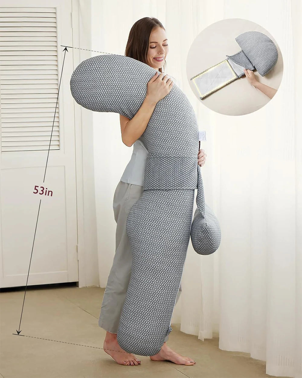 Momcozy Maternity Accessory F shape Maternity pillow with Air Layer Cover Grey