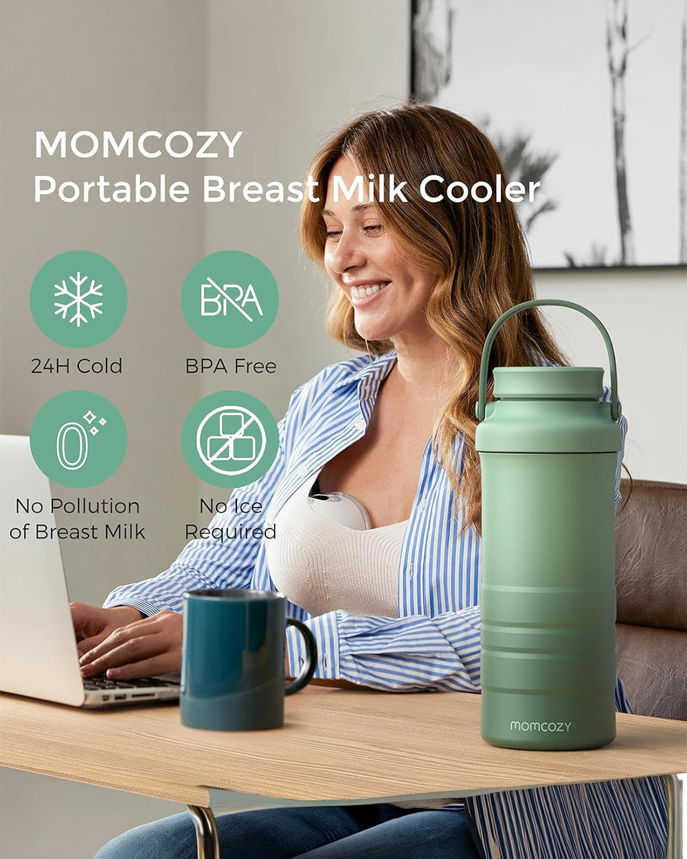 Momcozy Portable Baby Bottle Cooler - 24 Hour Ice-Free Cooling, 22oz with 2 Storage Bottles - image 6