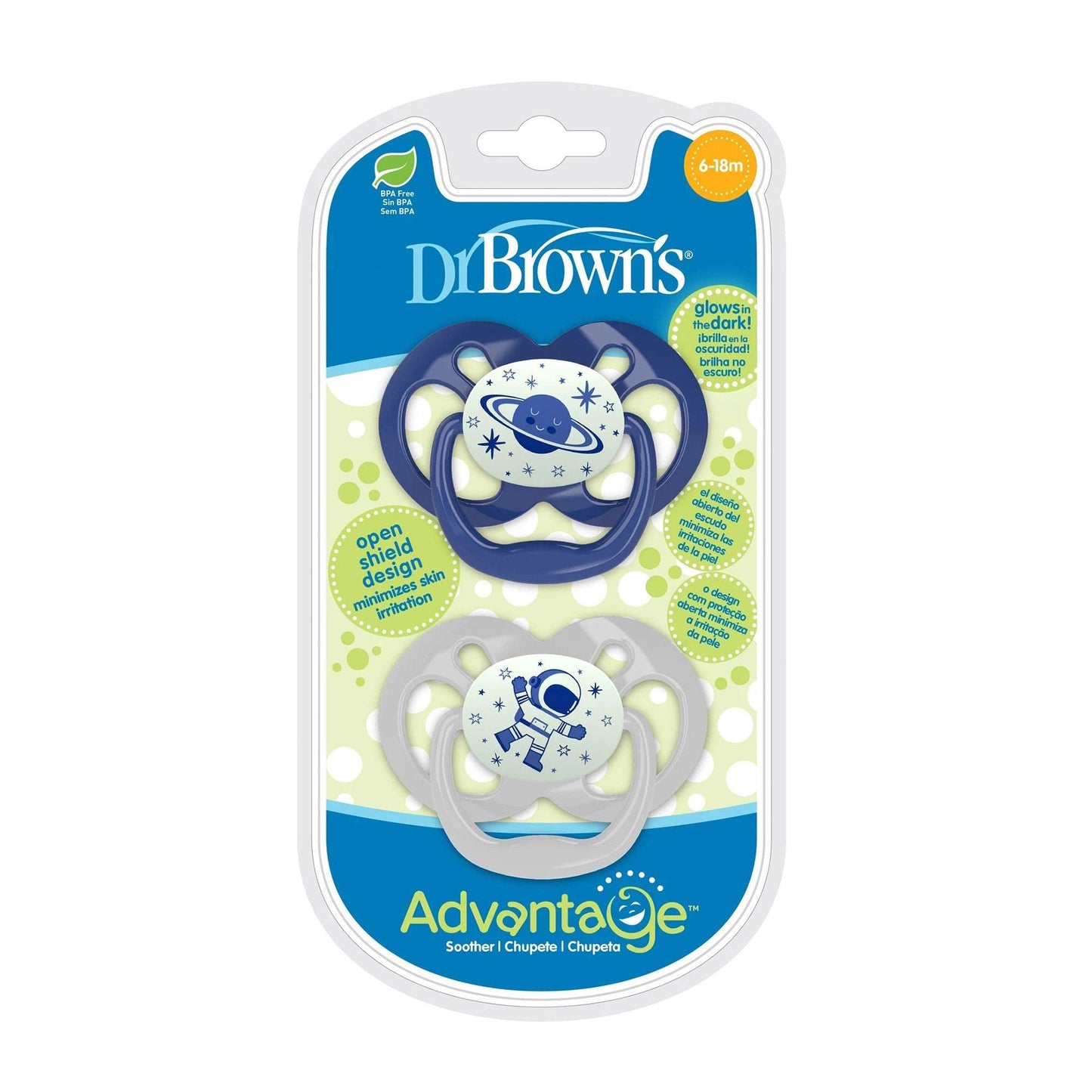 Dr. Brown Blue Advantage Pacifiers || Stage 2 ||  Glow in the Dark || Pack of 2 || 6Months to 12months