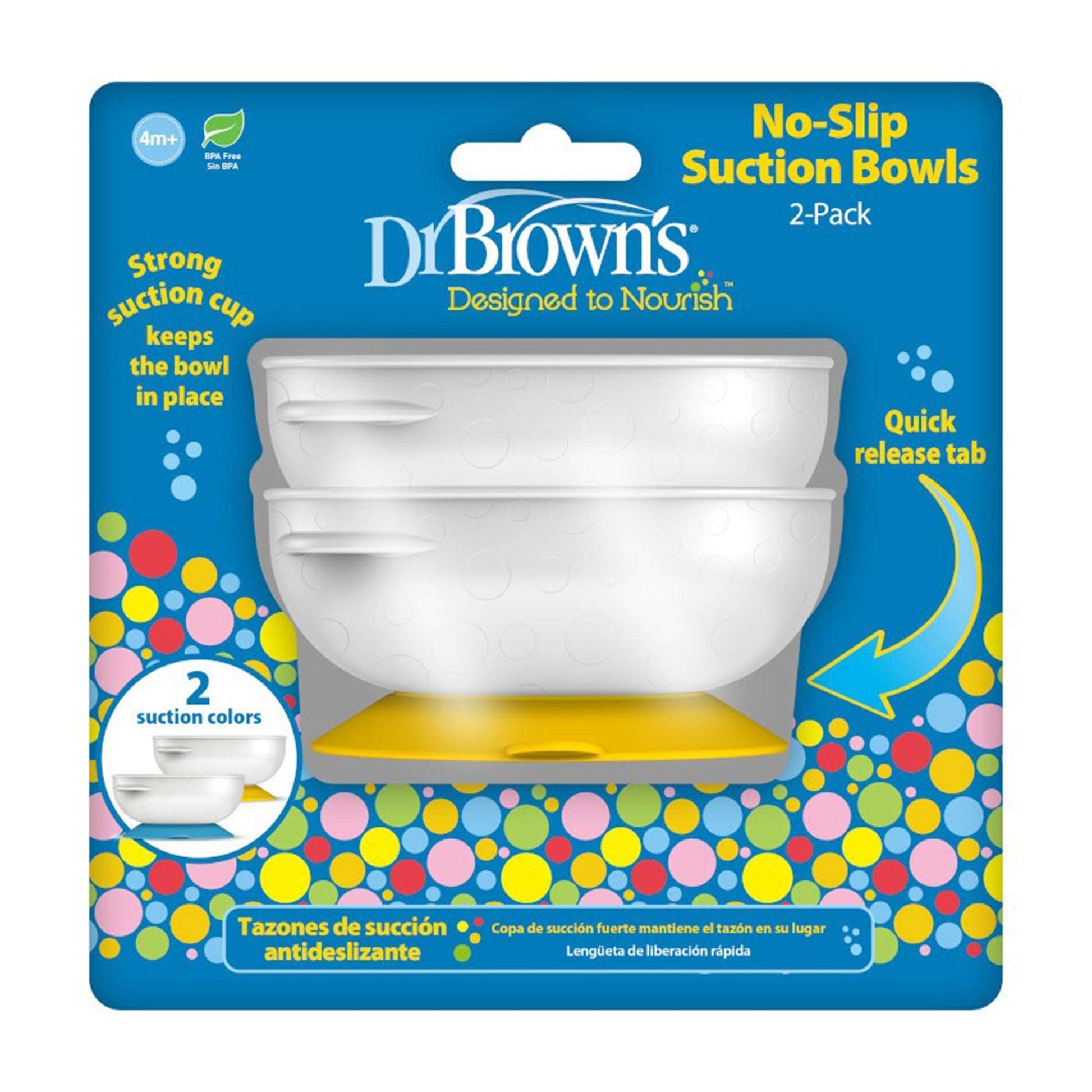 Dr. Brown No-Slip Suction Bowls || Pack of 2 || Color-Blue & Yellow || Used for 4months to 24months