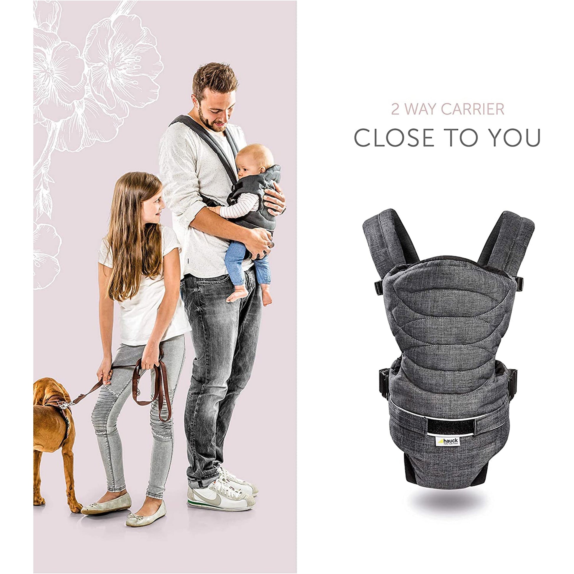 Hauck 2 Way Carrier Infant carrier | Fashion Melange Charcoal | Used for Birth+ to 9M