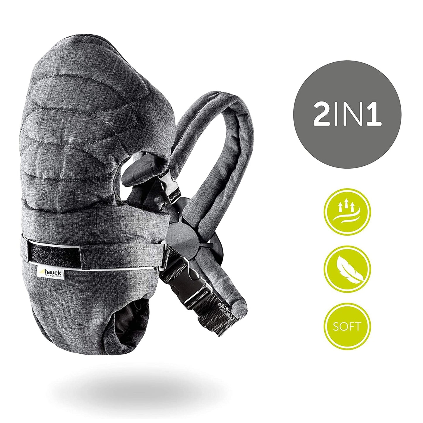 Hauck 2 Way Carrier Infant carrier | Fashion Melange Charcoal | Used for Birth+ to 9M