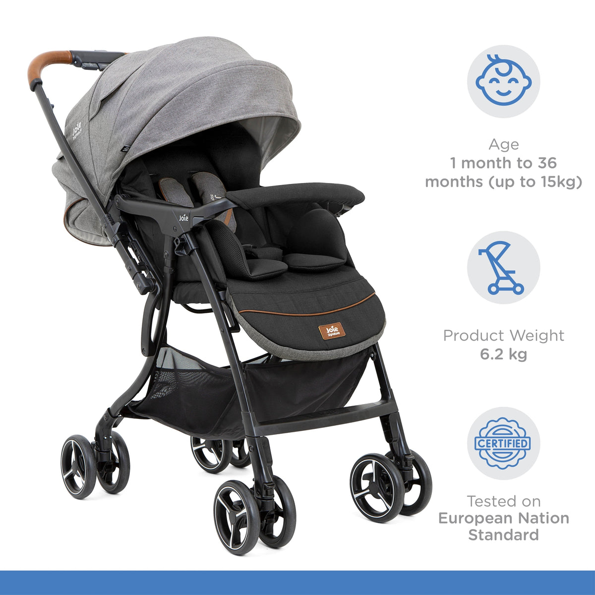 Joie 4Wd Drift Sma Baggi Stroller || Fashion - Carbon || Birth+ to 36months