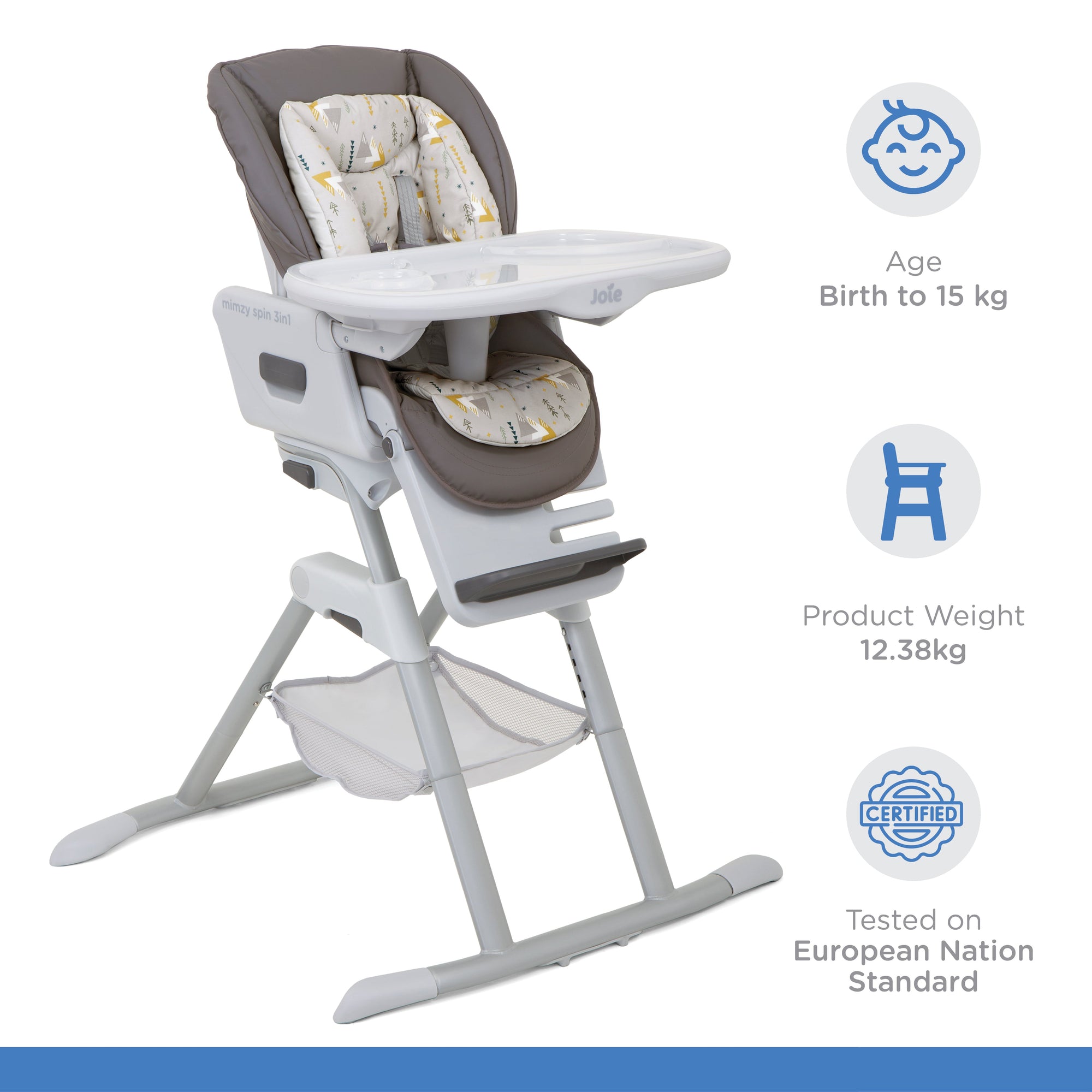 Joie 360° spinning High Chair Mimzy Spin 3in1 High Chair || Fashion-Geometric Mountains || Birth+ to 36months - Toys4All.in