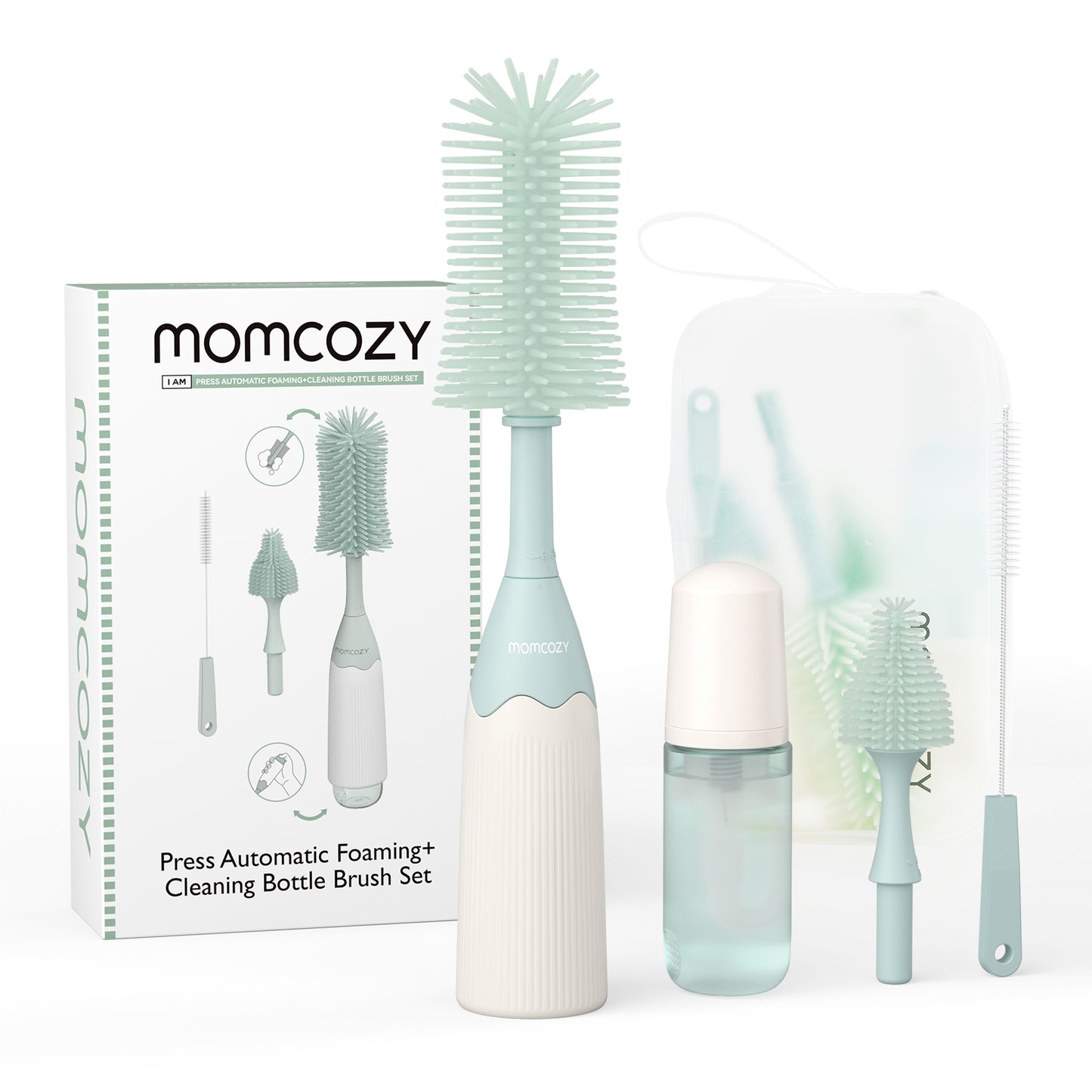 Momcozy Weaning Accessories Push-Press Design Bottle Brush Kit-Press Bubble Style Green