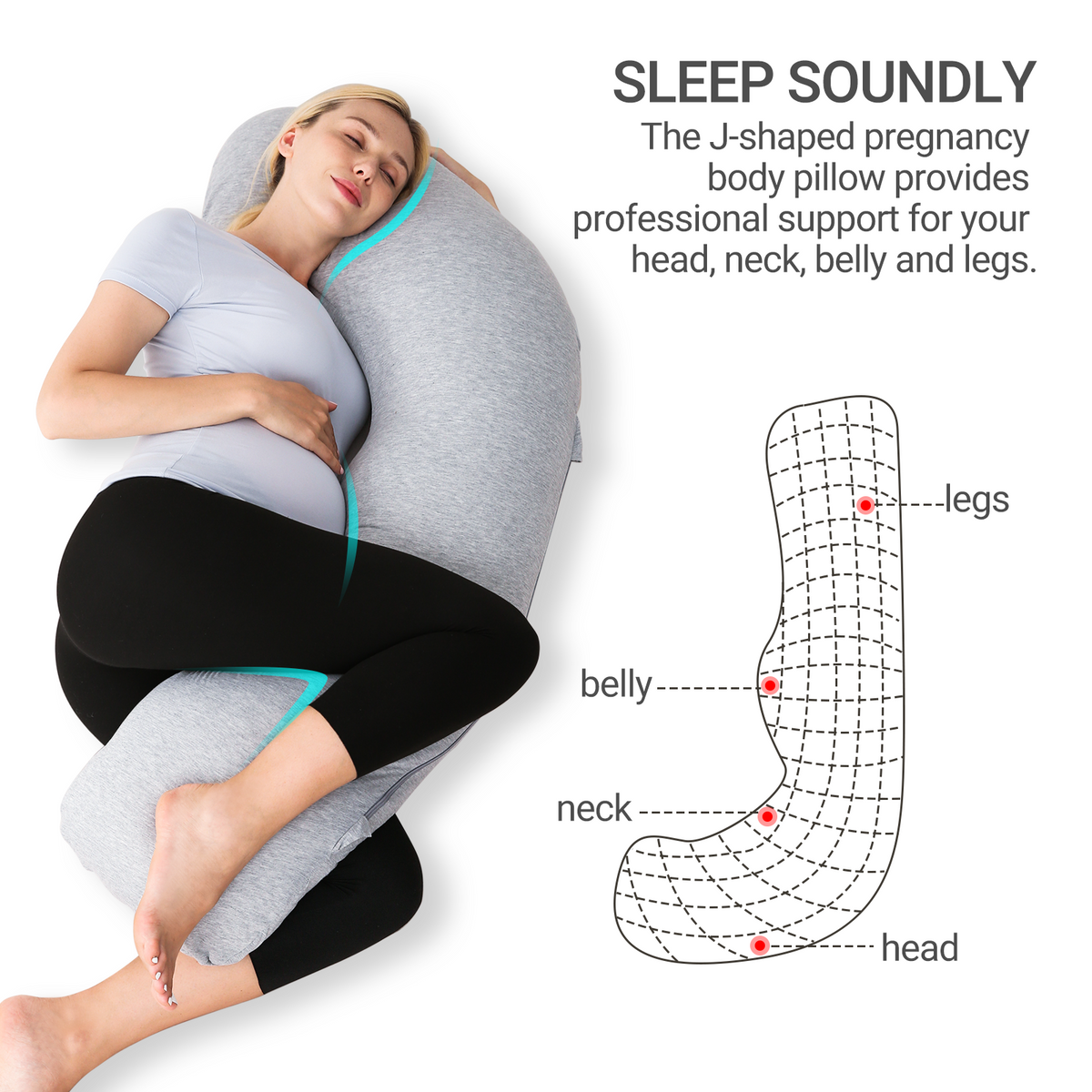 Momcozy Maternity Accessory J Shaped Maternity Body Pillow Grey