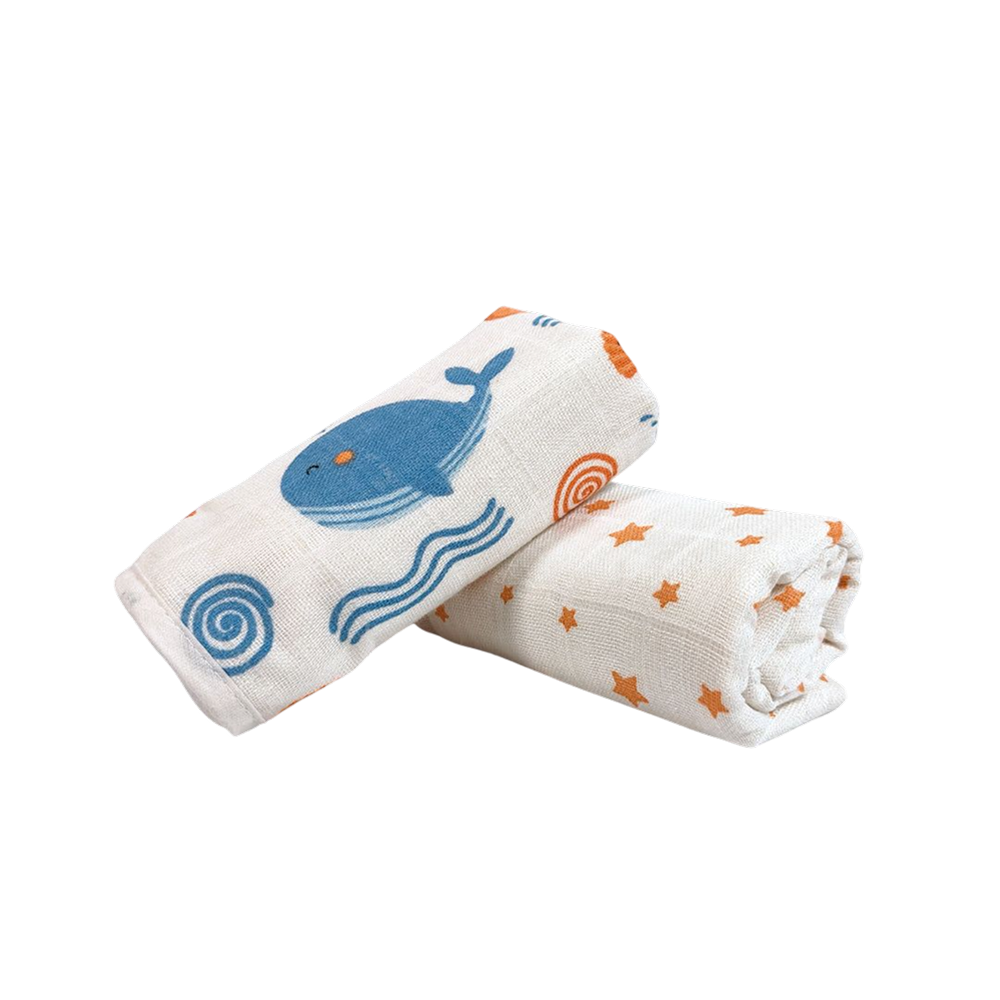 Nuluv Blue Whale Design Burp Cloth (White) - Pack of 2