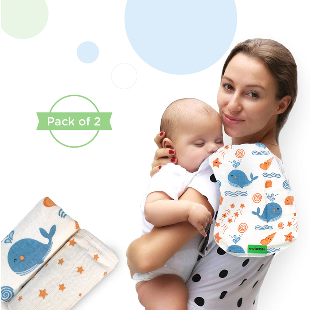 Nuluv Blue Whale Design Burp Cloth (White) - Pack of 2