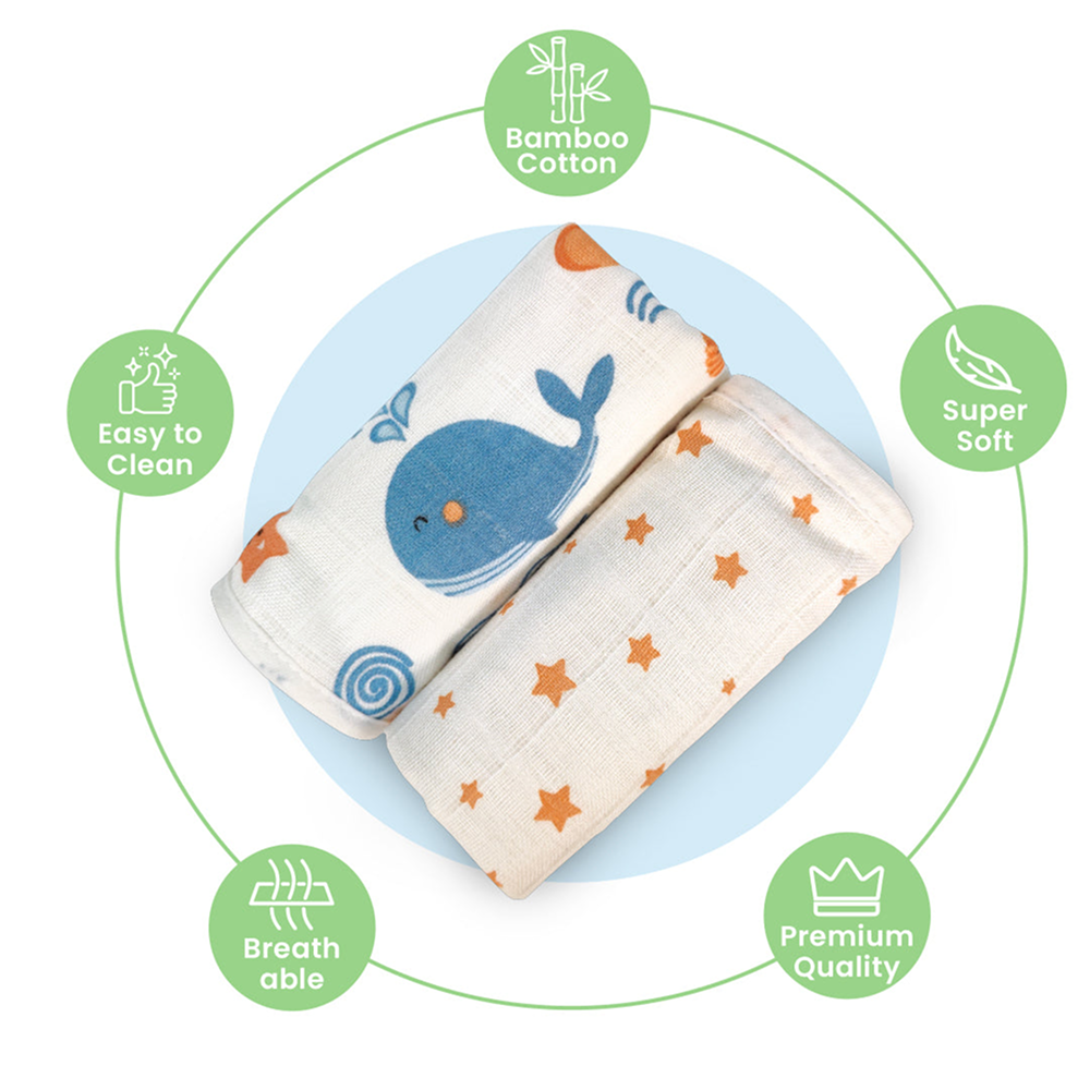 Nuluv Blue Whale Design Burp Cloth (White) - Pack of 2