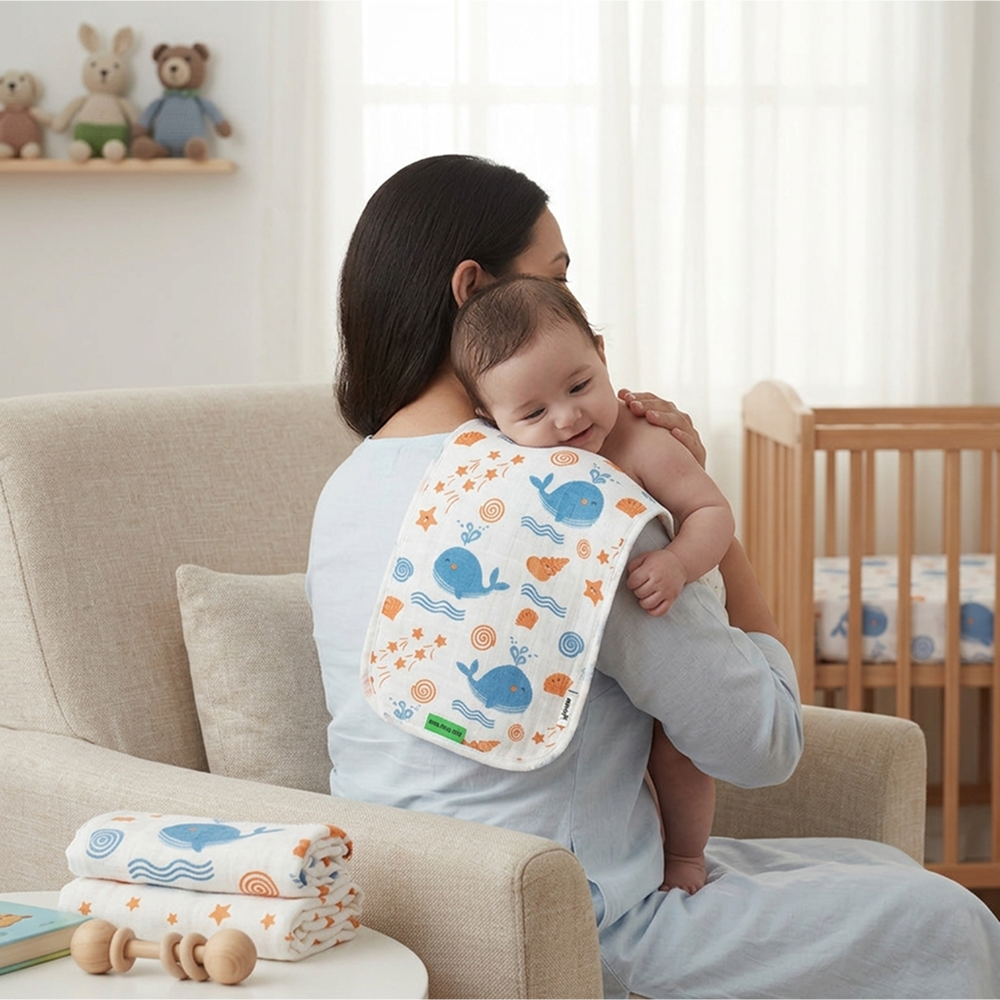 Nuluv Blue Whale Design Burp Cloth (White) - Pack of 2