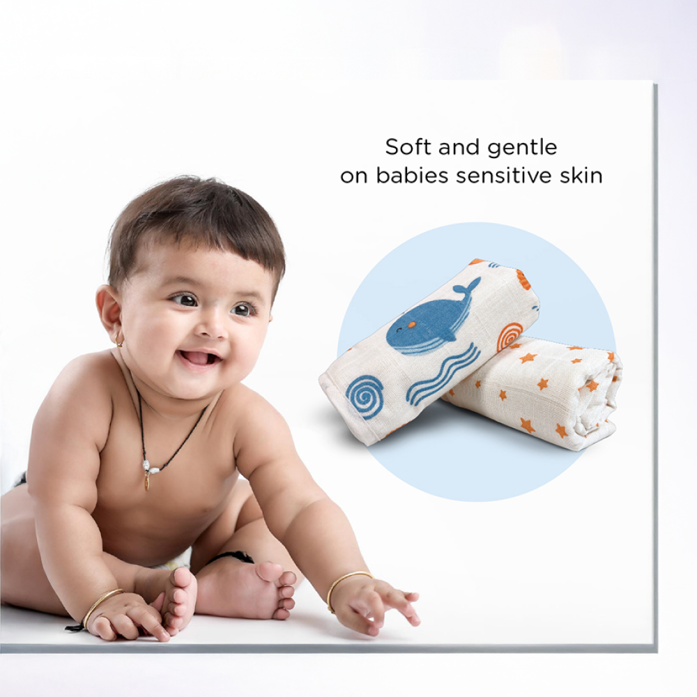 Nuluv Bamboo Cotton Baby Burp Cloth (White) - Pack of 2