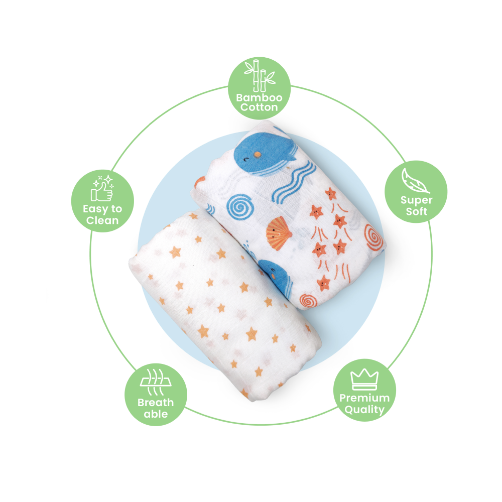 Nuluv Blue Whale Design Swaddle Wrap (0 to 6 Months) White