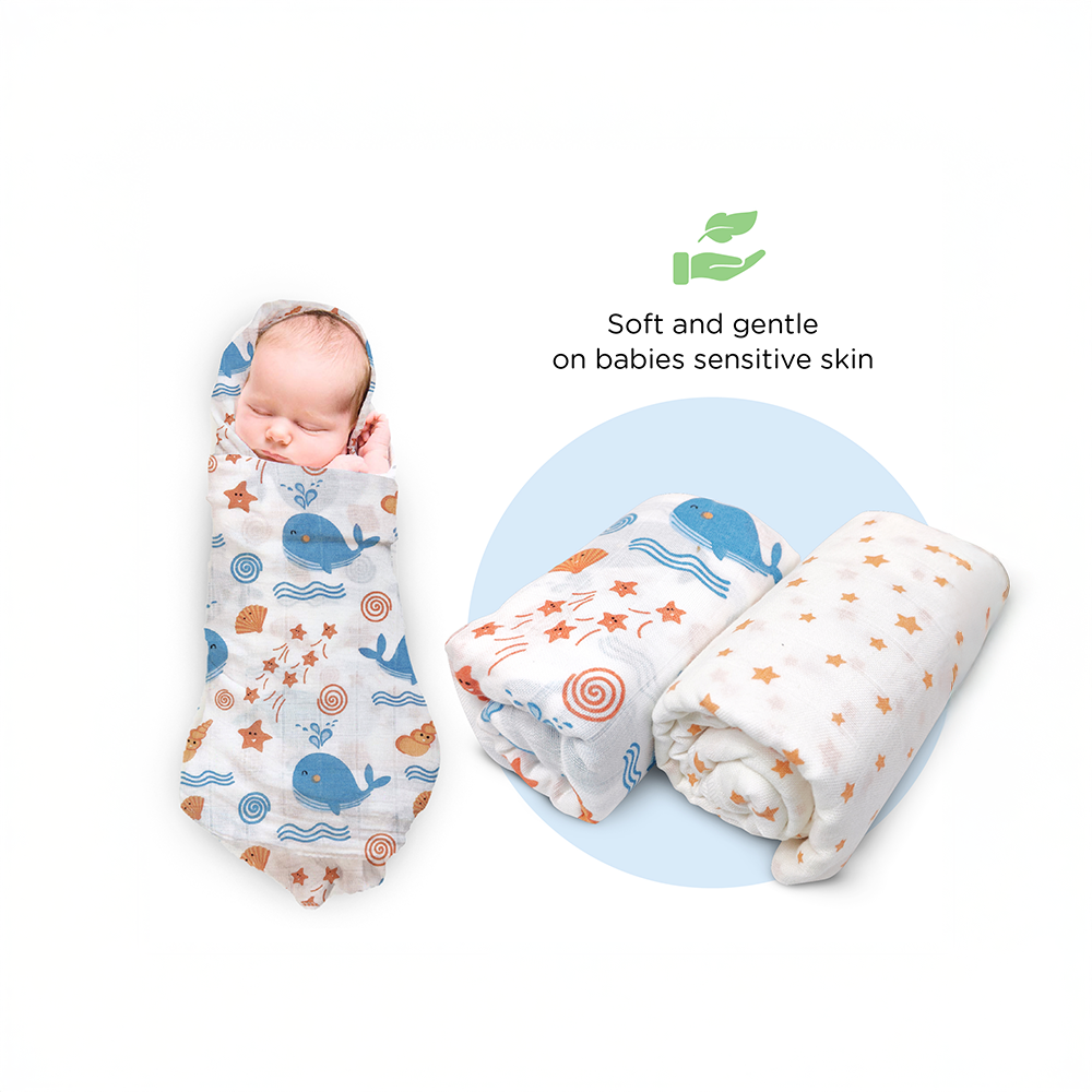 Nuluv Blue Whale Design Swaddle Wrap (0 to 6 Months) White