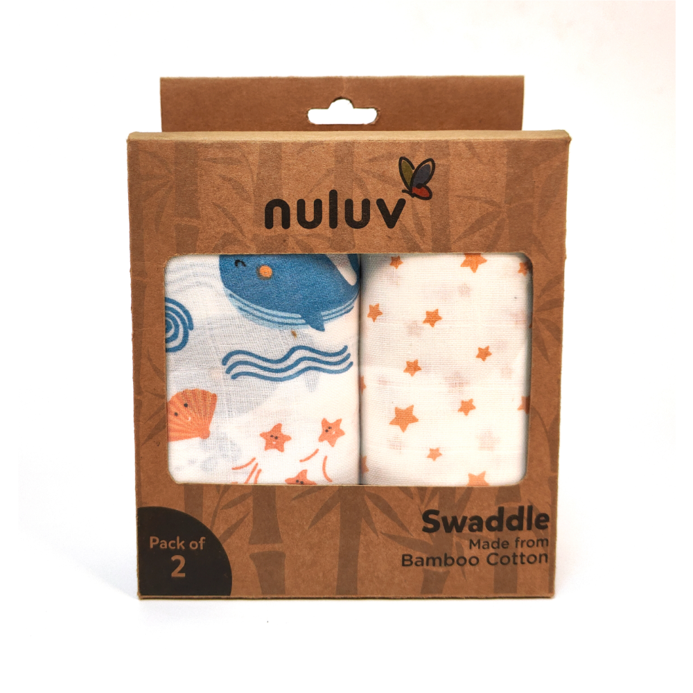 Nuluv Blue Whale Design Swaddle Wrap (0 to 6 Months) White