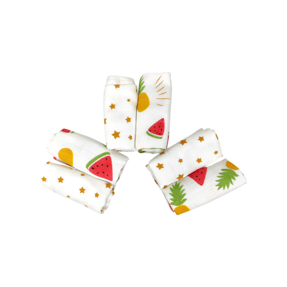 Nuluv Yellow Pineapple Baby Wash Cloth (White) - Pack of 6