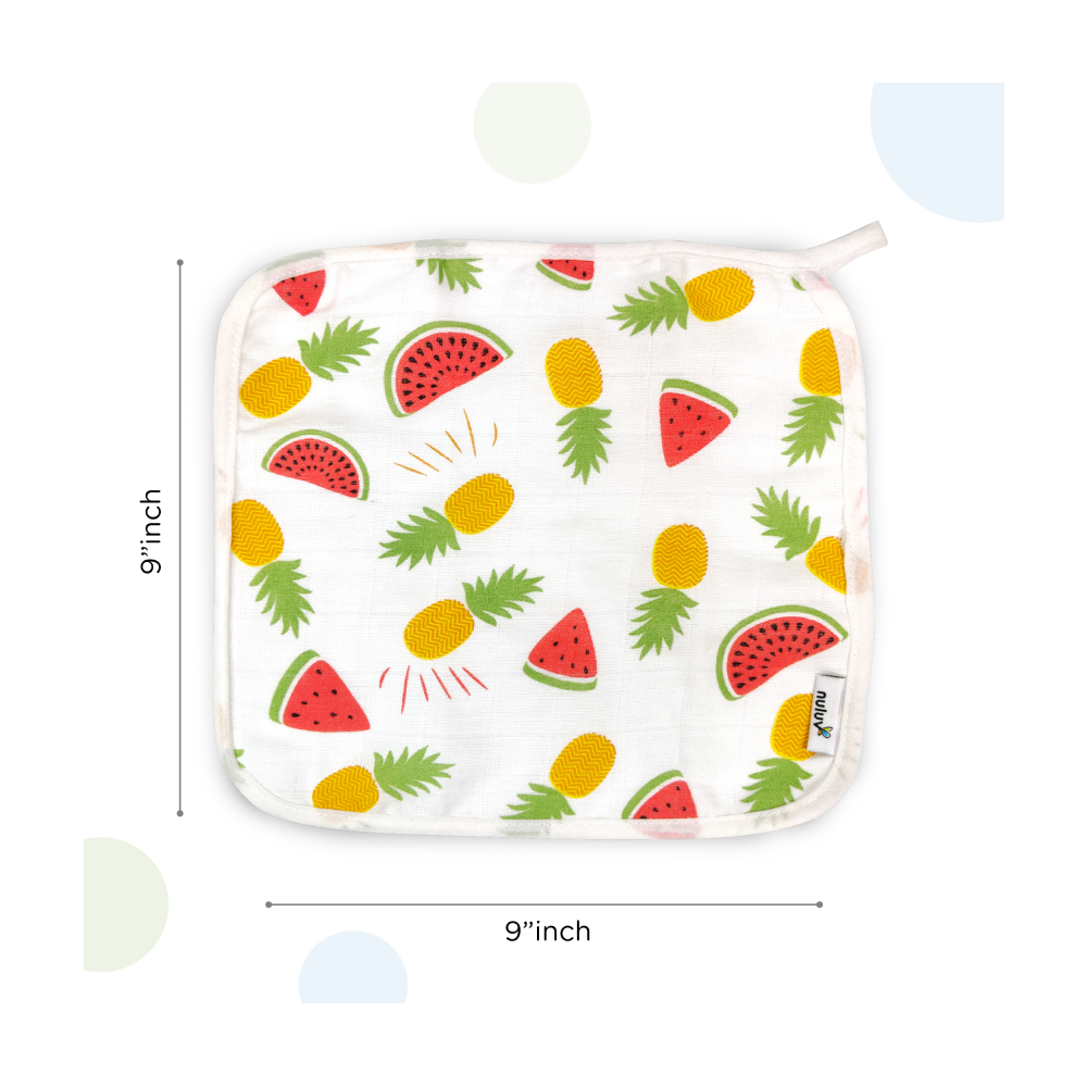 Nuluv Yellow Pineapple Baby Wash Cloth (White) - Pack of 6