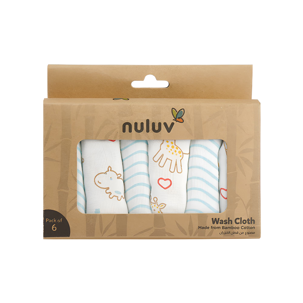 Nuluv Giraffe Baby Wash Cloth (0 to 6 Months) White - Pack of 6