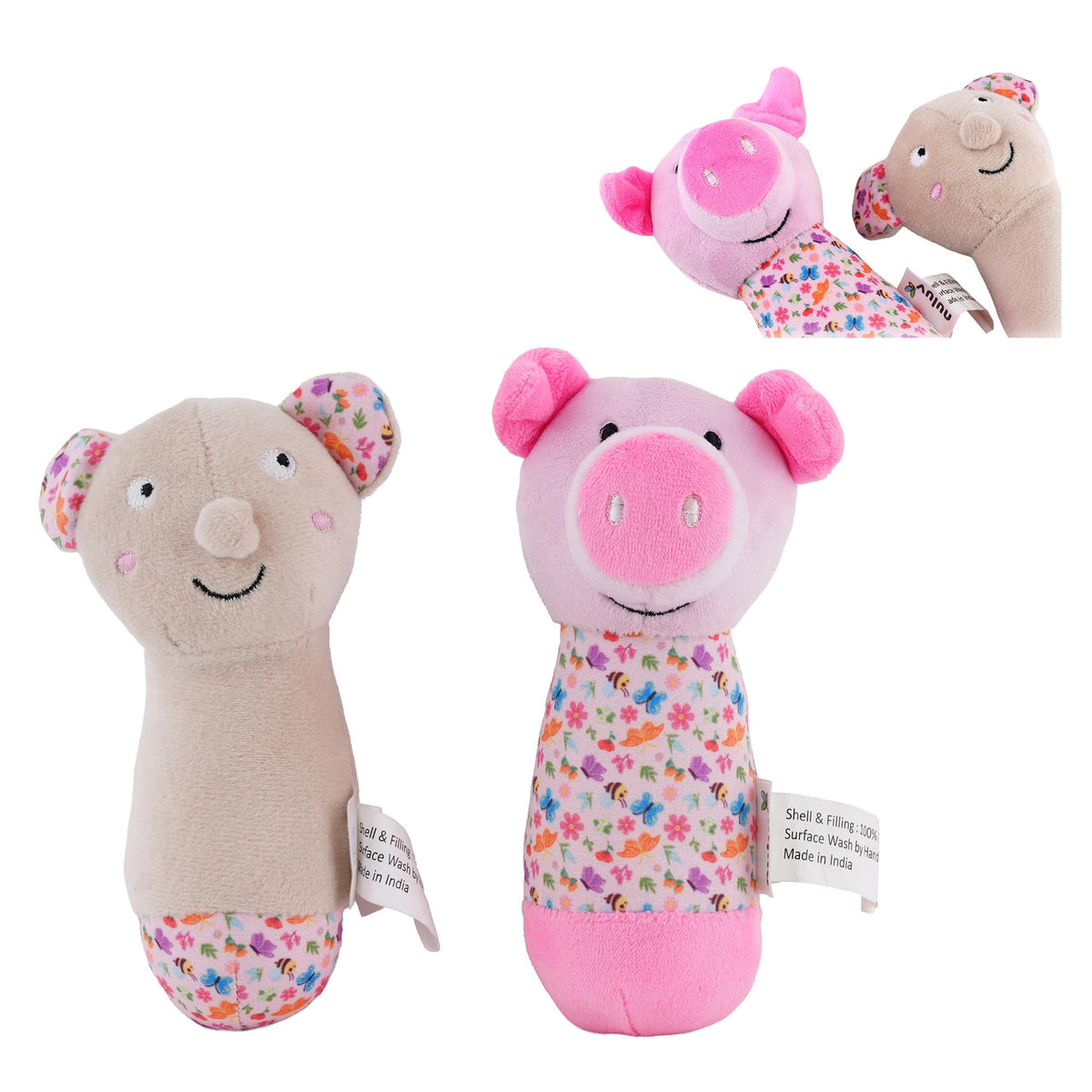 🎁 NULUV Sensory Cuddlies for Babies, Soft Plush Toys with Rattle, Squeaker & Crinkle Sounds