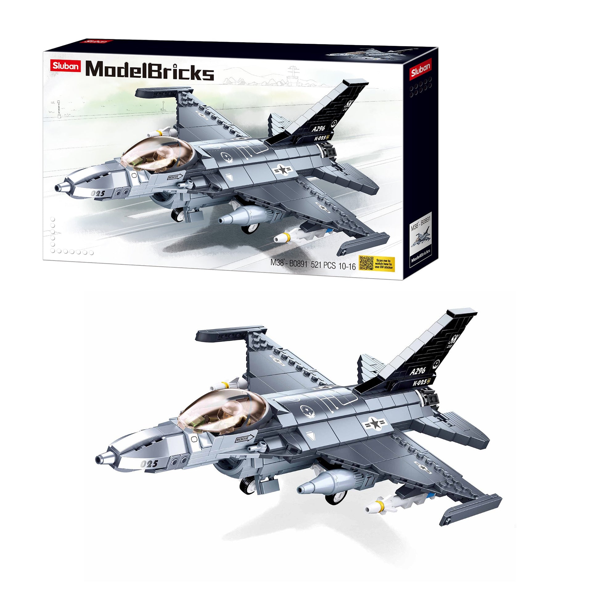 Playzu By Sluban ModelBricks-F-16C Falcon Fighter || 10years++