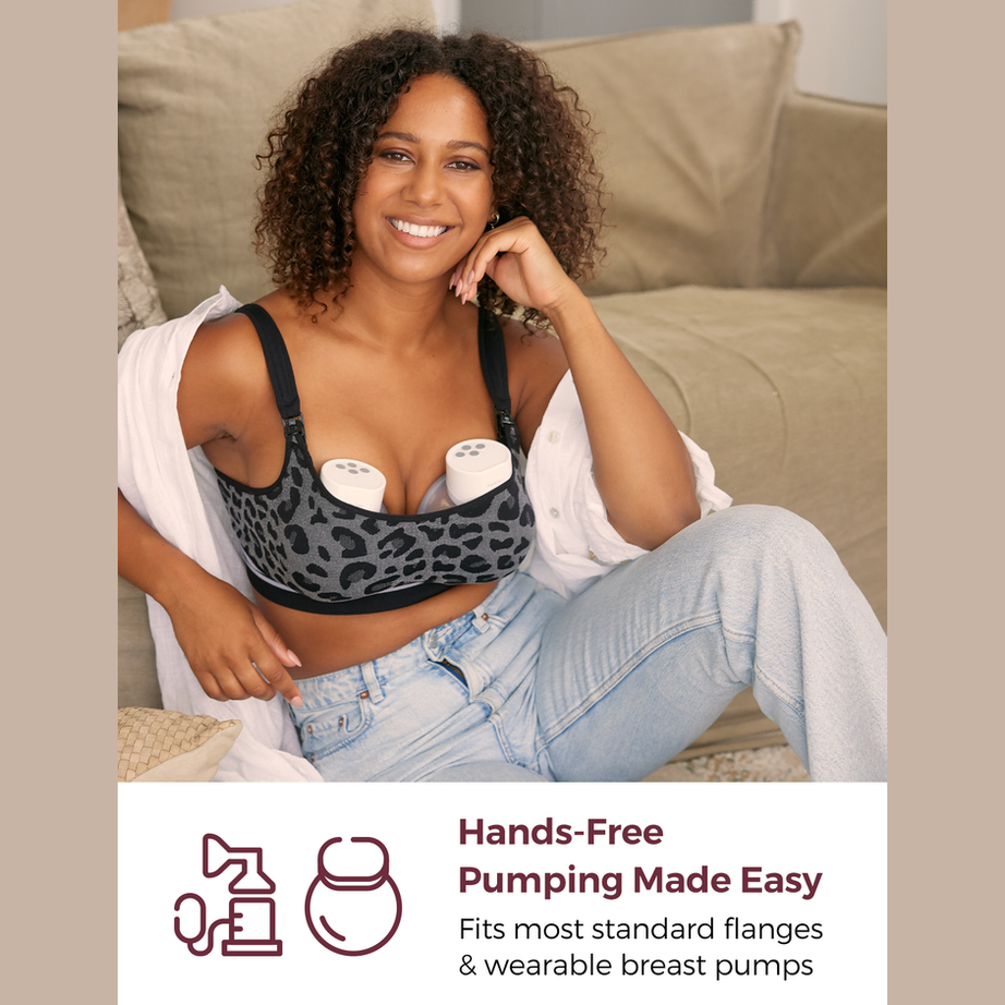 Momcozy Maternity Accessory 4-in-1 Hands-Free Pumping Bra - Leopard Black
