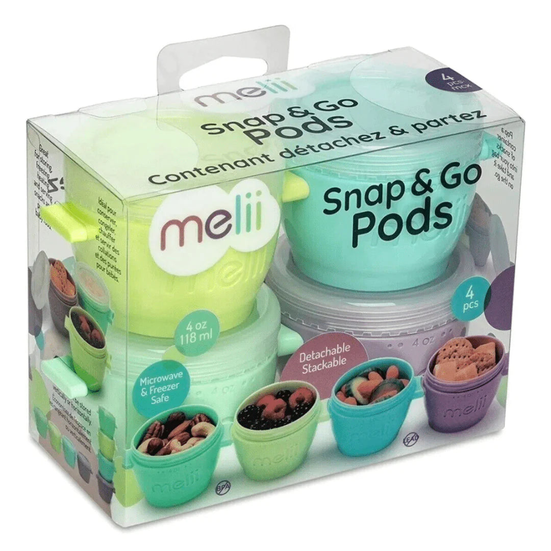 Melii Snap & Go Pods (6oz) - 4 piece set Multicolor ~ 3 to 24 Months- Open Box